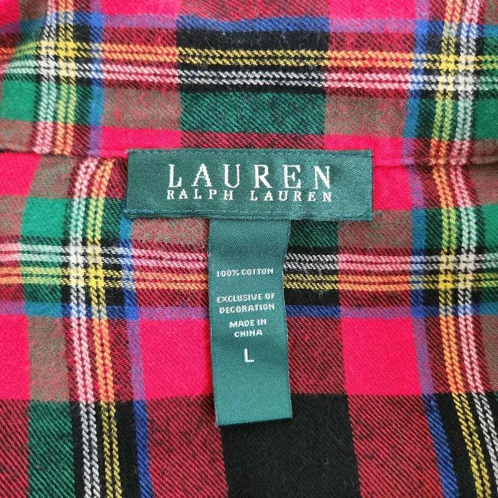 Lauren Ralph Lauren Womens Red Tartan Plaid Cotton Flannel Pajama Top size Large